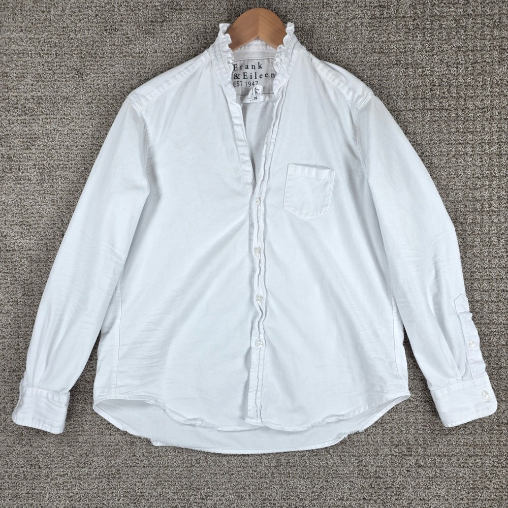 Frank & Eileen "Eileen" White Ruffle Collar Button Up Shirt XS Cotton Italy